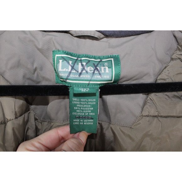 Vintage LL Bean Green Nylon Lined Zip Snaps Insulated Hooded Jacket Size L - Picture 8 of 9